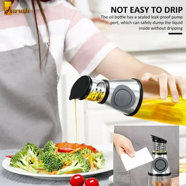 Press and Measure Oil and Vinegar Dispenser 500ml Glass Bottle