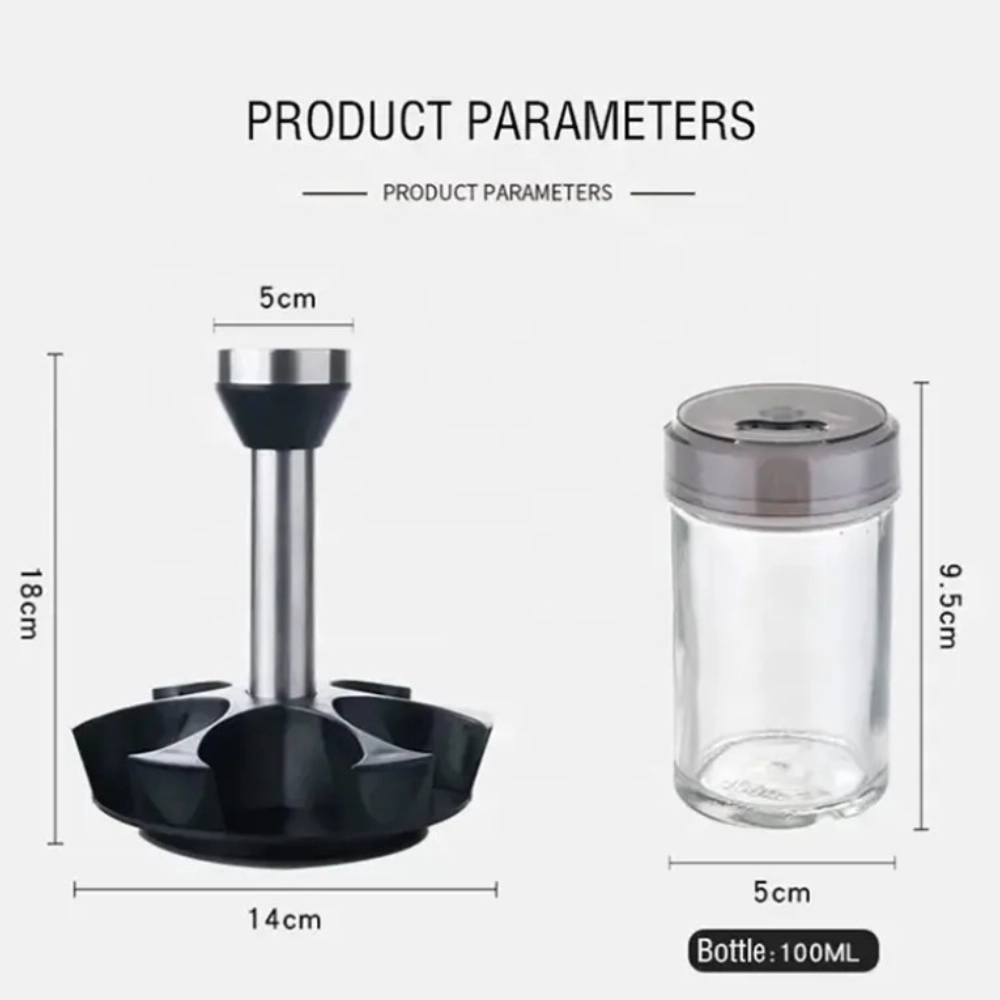 rotating spice rack, salt pepper oil set, multi jar spice container