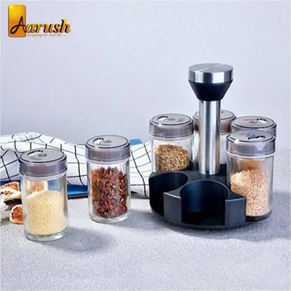 Rotating Cruet Seasoning Jars Set for Sprays Bottles Salt Shakers Holder Kitchen Storage Rack Organizer 