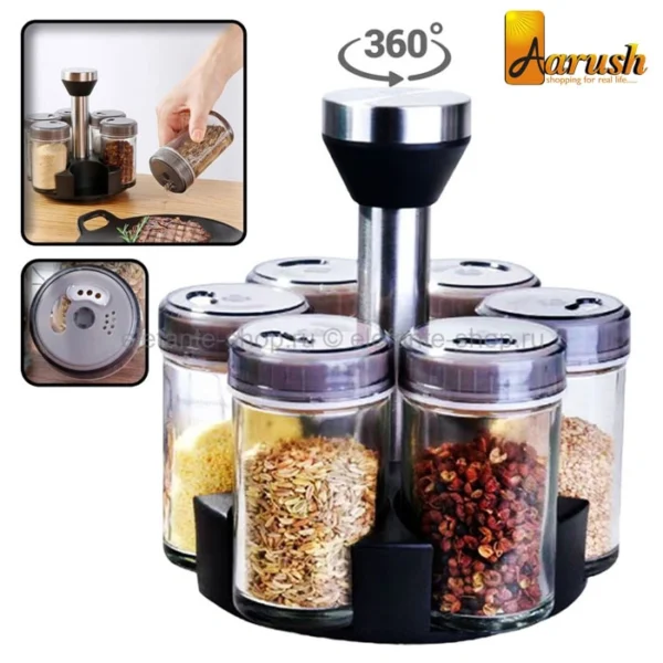 Rotating Cruet Seasoning Jars Set for Sprays Bottles Salt Shakers Holder Kitchen Storage Rack Organizer 