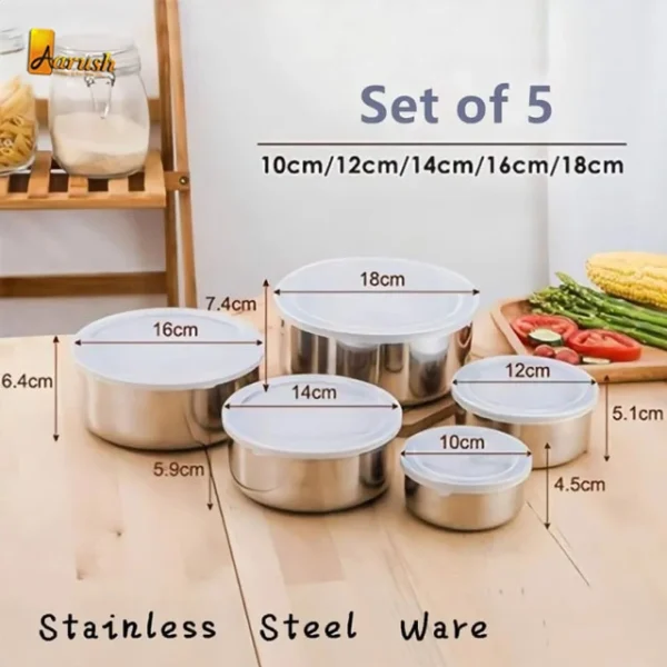 Stainless Steel Food Container Storage Box With Cover 5 In 1 Set