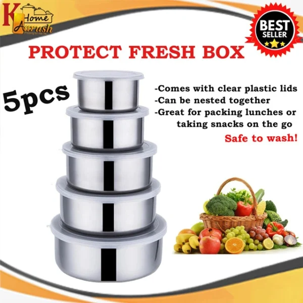 Stainless Steel Food Container Storage Box With Cover 5 In 1 Set