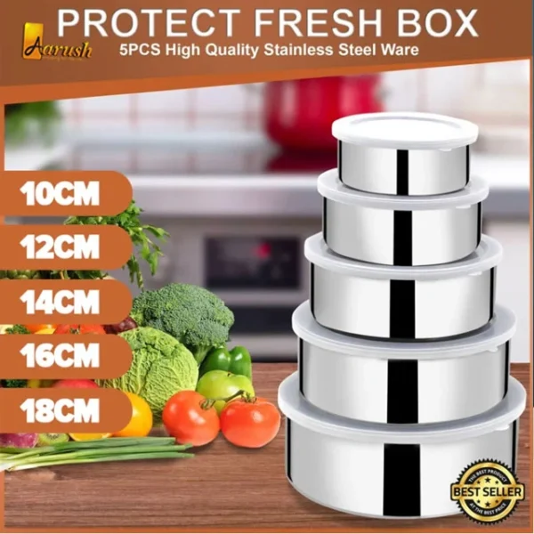 Stainless Steel Food Container Storage Box With Cover 5 In 1 Set