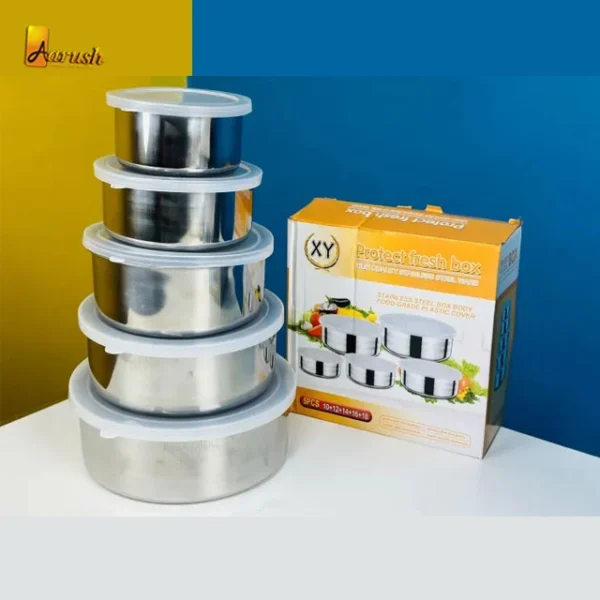 Stainless Steel Food Container Storage Box With Cover 5 In 1 Set