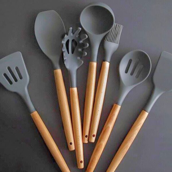 12pcs Wooden Silicone Kitchen Utensil Nonstick