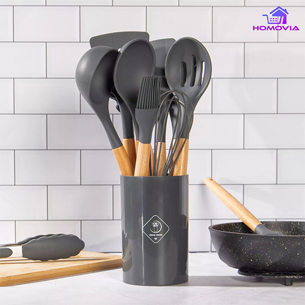 Silicone Cooking Kitchen Spoon Set 12Pcs Jet Black